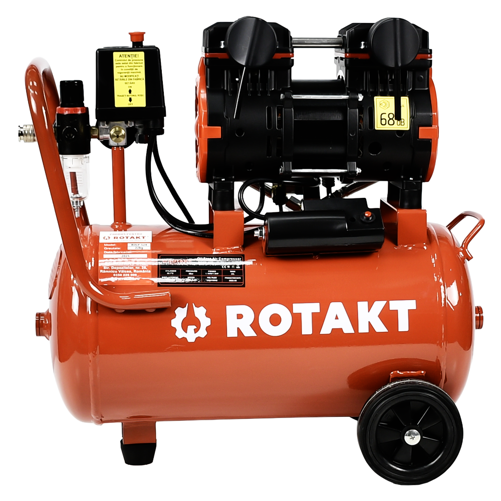 Compresor Aer Cu 2 Cilindrii Fara ulei Rotakt ROCP-S24 Putere 1.5CP/1.1kW, Presiune 8 bar, Debit 160l/min, Capacitate 24l
