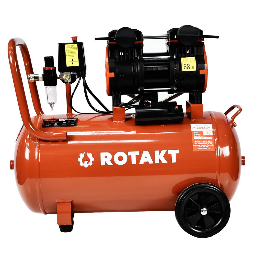 Compresor Aer Cu 2 Cilindrii Fara ulei Rotakt ROCP-S50 Putere 2.0CP/1.5kW, Presiune 8 bar, Debit 220l/min, Capacitate 50l